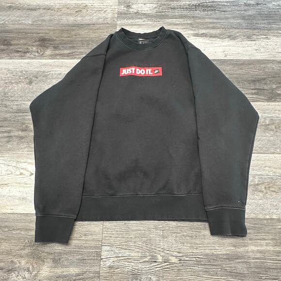 Nike Just Do It Black Red Mens XL Athletic Fleece Crewneck Pullover Sweatshirt - Picture 1 of 10